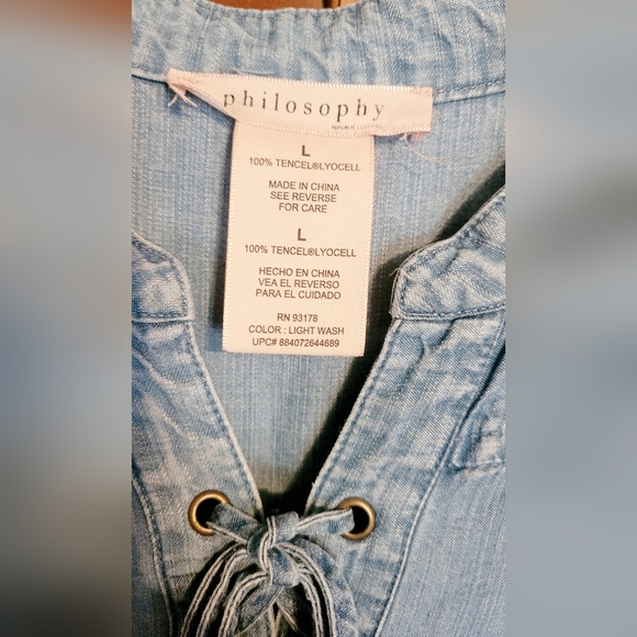 Philosophy Light Wash Denim Chambray Tunic Dress Size Large - Picture 3 of 8